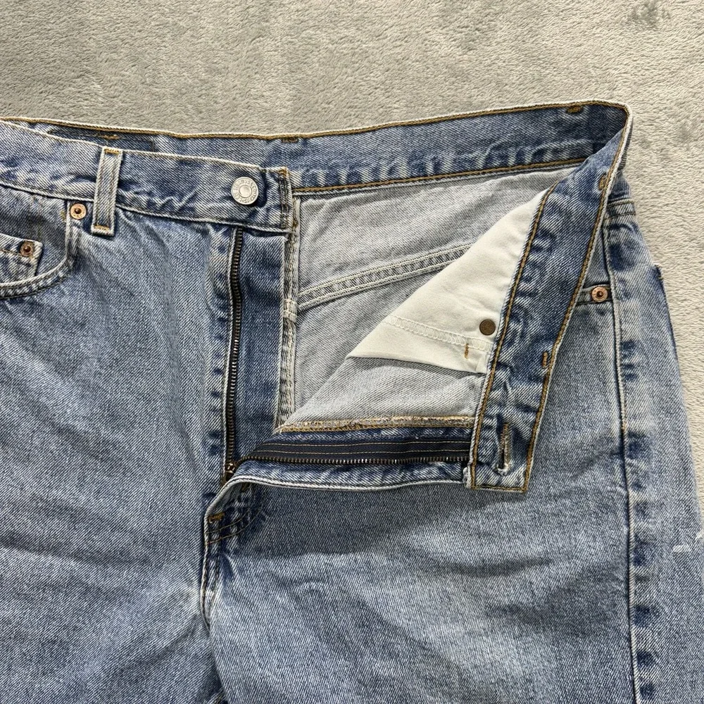 Levis 505 Denim Shorts Mens 36 Blue Jean Medium Wash Distressed Retro